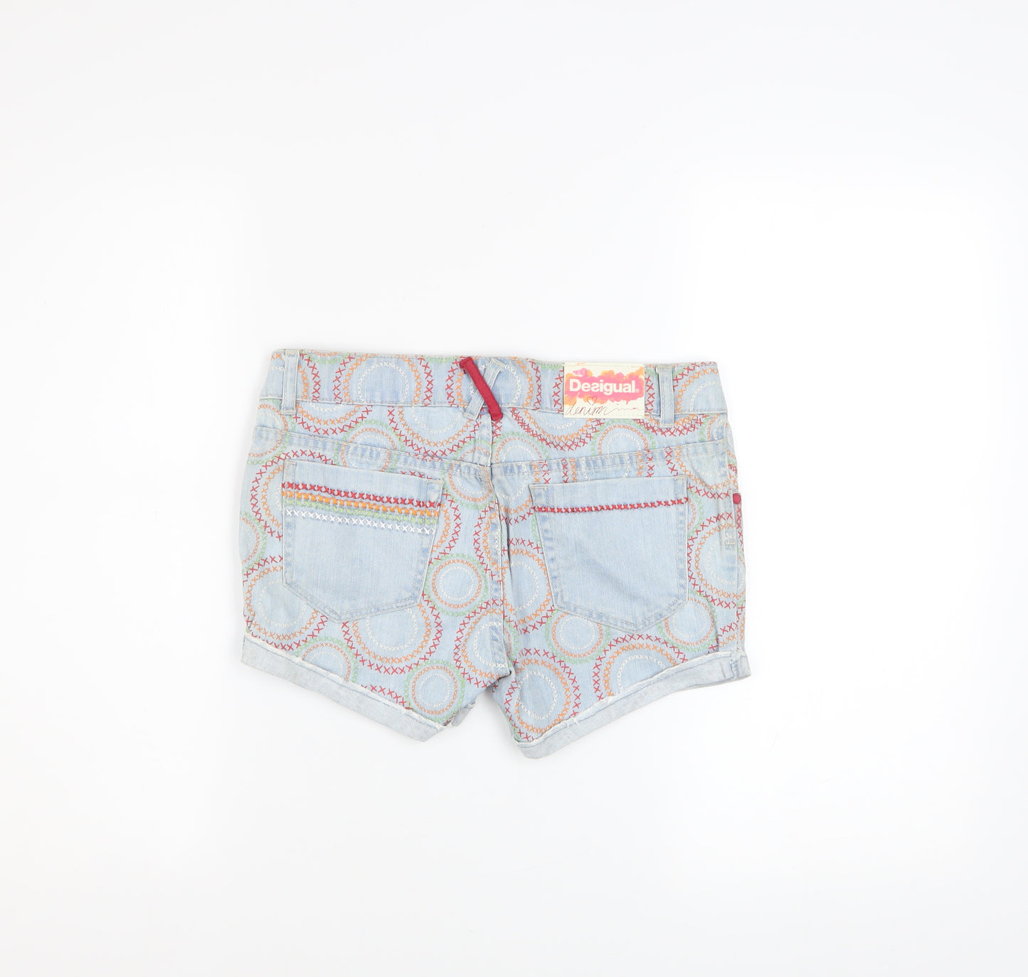 Desigual Girls Blue Geometric Denim Hot Pants Shorts 13-14 Years
