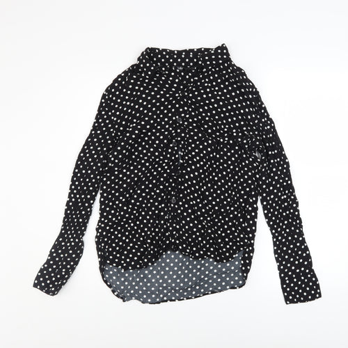 Zara Women Black Polka Dot Button-Up Long Sleeve Shirt Size L