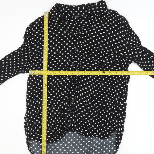 Zara Women Black Polka Dot Button-Up Long Sleeve Shirt Size L