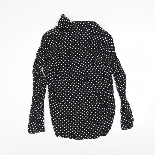 Zara Women Black Polka Dot Button-Up Long Sleeve Shirt Size L