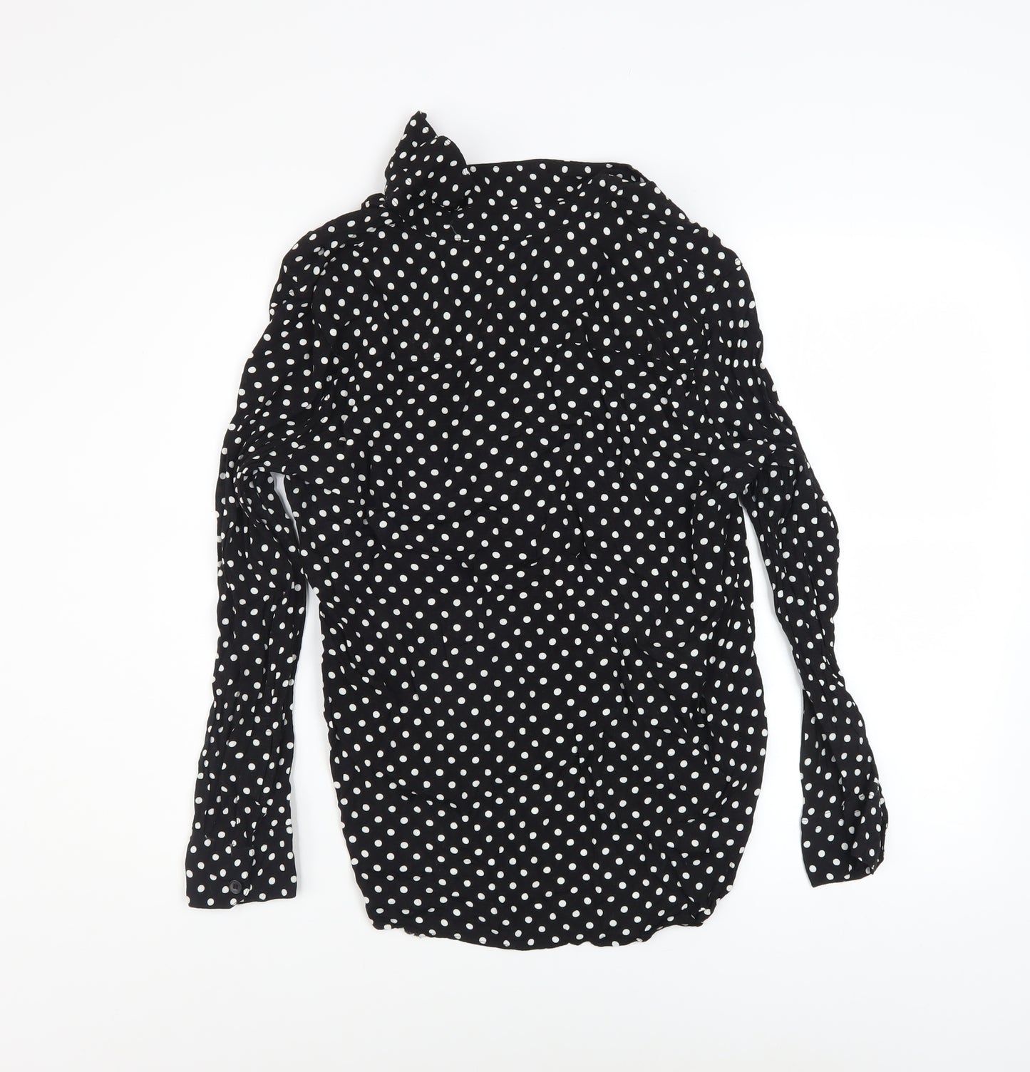 Zara Women Black Polka Dot Button-Up Long Sleeve Shirt Size L