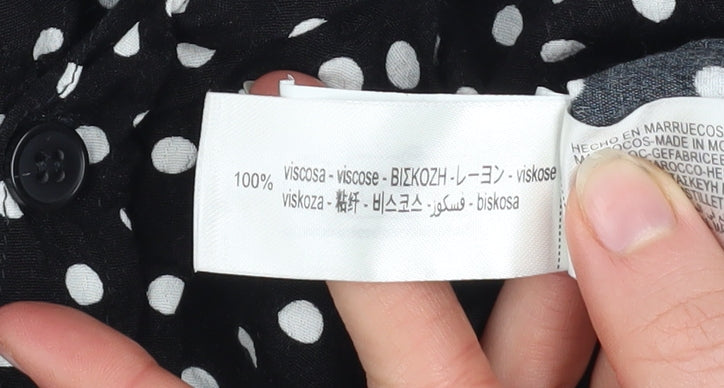 Zara Women Black Polka Dot Button-Up Long Sleeve Shirt Size L