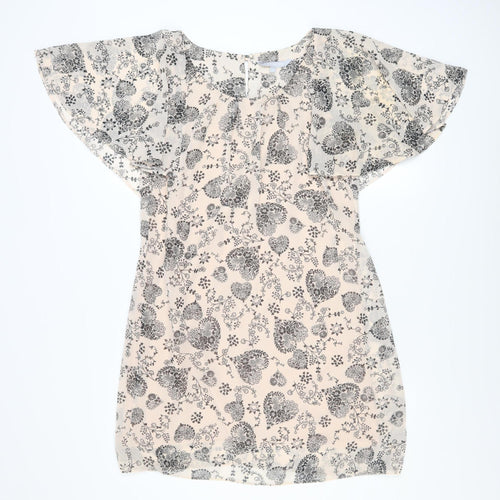 Red Herring Women Beige Floral Shift Dress Size 12 Short Sleeve