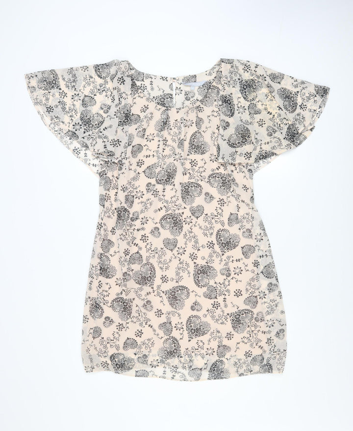 Red Herring Women Beige Floral Shift Dress Size 12 Short Sleeve