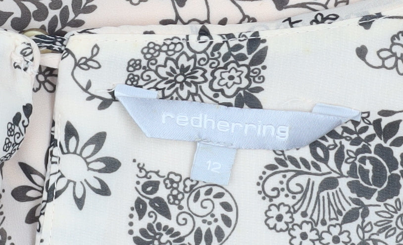Red Herring Women Beige Floral Shift Dress Size 12 Short Sleeve