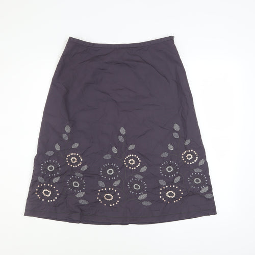 Next Women Purple Embroidered A-Line Cotton Skirt UK 12