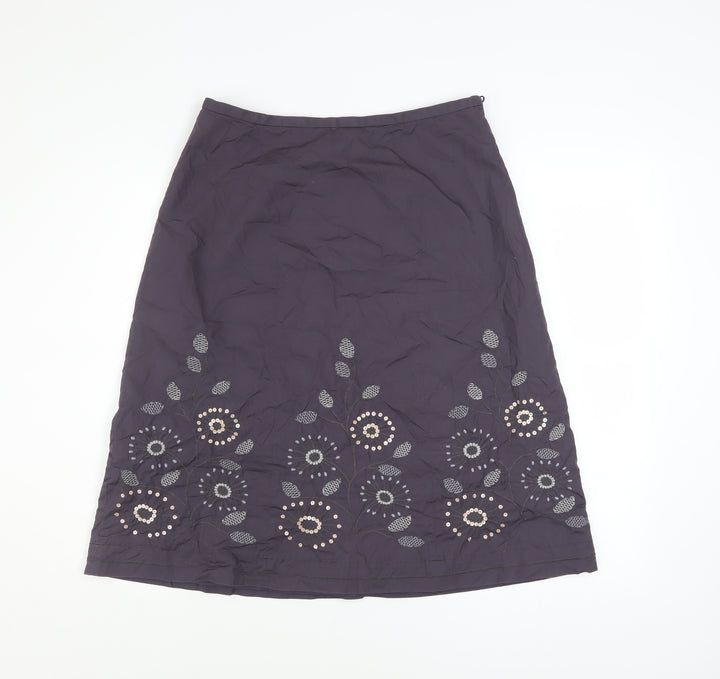 Next Women Purple Embroidered A-Line Cotton Skirt UK 12