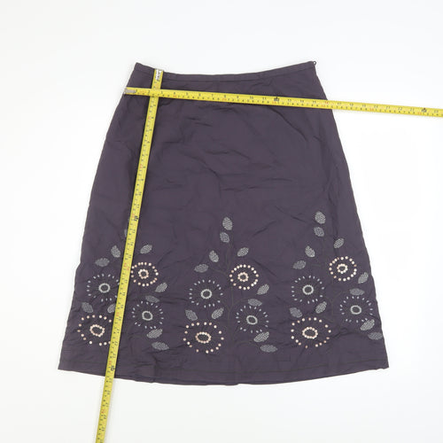 Next Women Purple Embroidered A-Line Cotton Skirt UK 12
