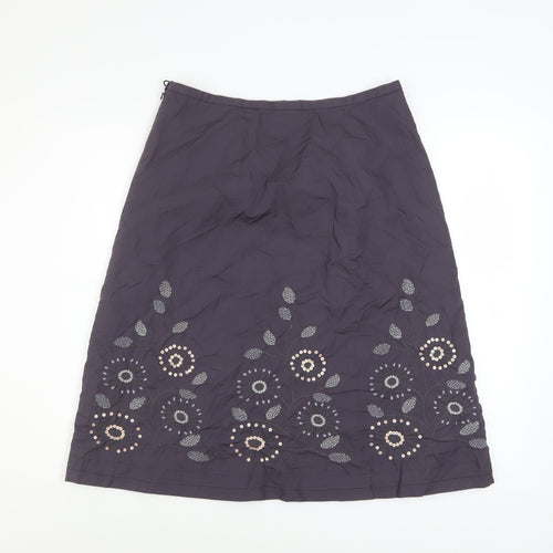 Next Women Purple Embroidered A-Line Cotton Skirt UK 12