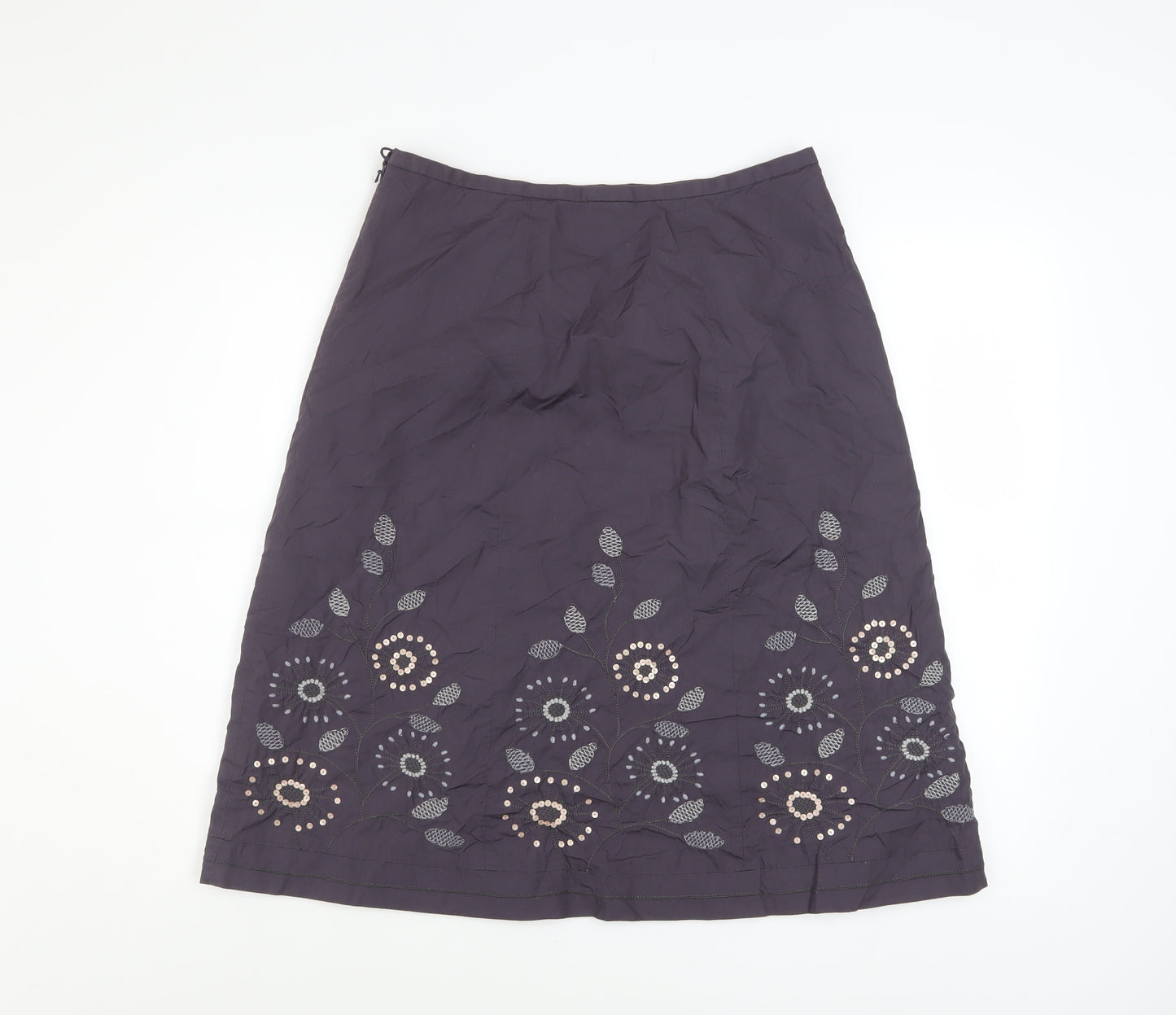 Next Women Purple Embroidered A-Line Cotton Skirt UK 12