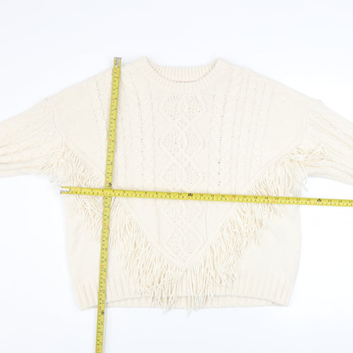Primark Womens Ivory Cable Knit Fringe Pullover Jumper Size L