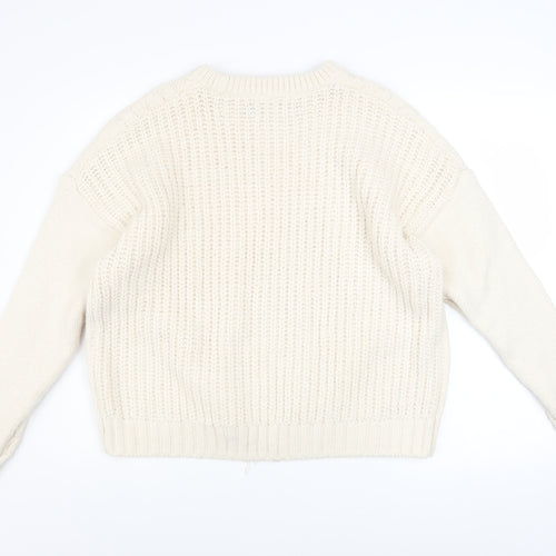 Primark Womens Ivory Cable Knit Fringe Pullover Jumper Size L