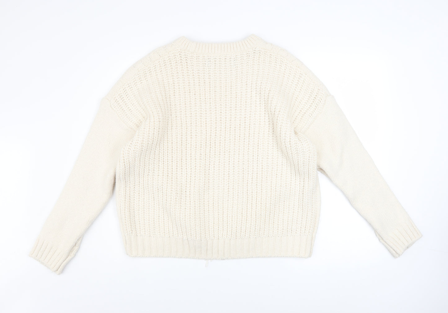Primark Womens Ivory Cable Knit Fringe Pullover Jumper Size L