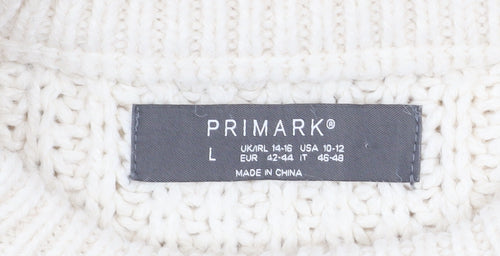 Primark Womens Ivory Cable Knit Fringe Pullover Jumper Size L