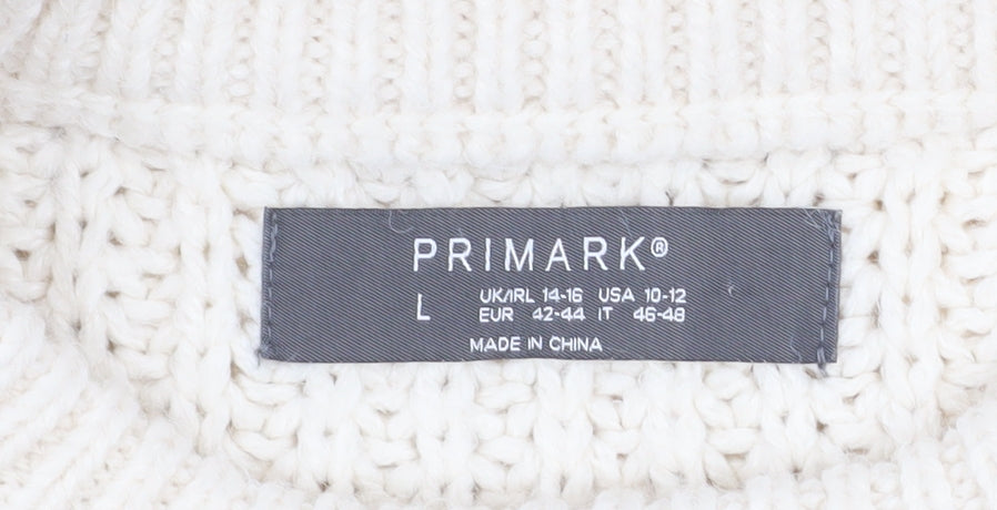 Primark Womens Ivory Cable Knit Fringe Pullover Jumper Size L