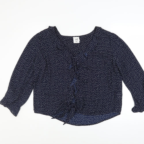 Grette Hjort Women Blue Polka Dot Ruffle Blouse Size 16