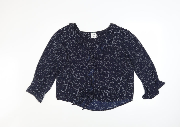 Grette Hjort Women Blue Polka Dot Ruffle Blouse Size 16