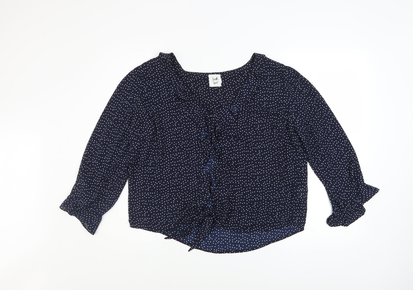 Grette Hjort Women Blue Polka Dot Ruffle Blouse Size 16