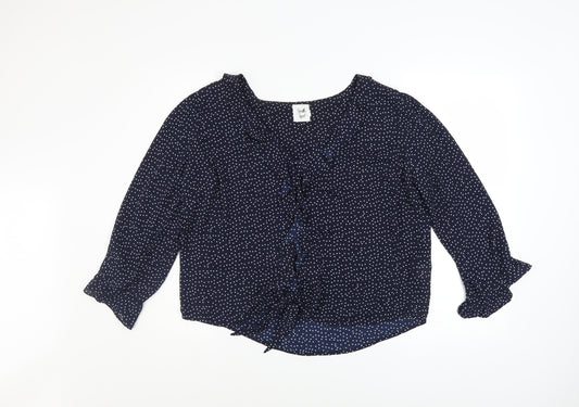 Grette Hjort Women Blue Polka Dot Ruffle Blouse Size 16