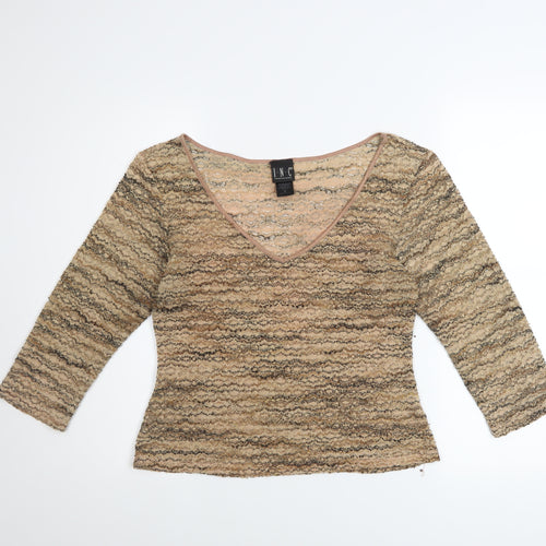 I.N.C Women's Beige Lace V-Neck 3/4 Sleeve Stretch Blouse M