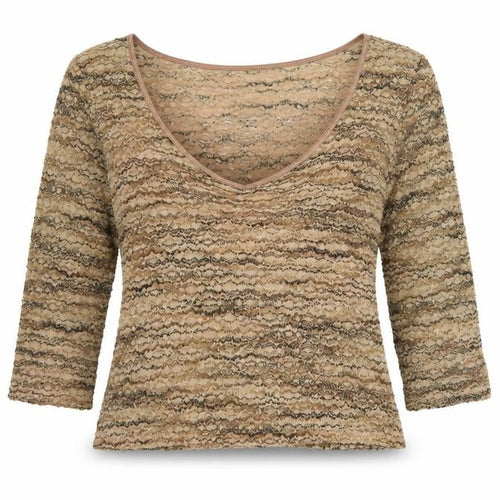 I.N.C Women's Beige Lace V-Neck 3/4 Sleeve Stretch Blouse M