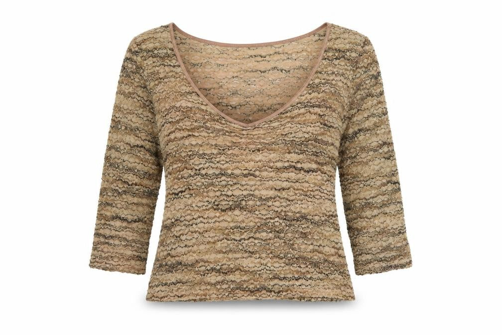I.N.C Women's Beige Lace V-Neck 3/4 Sleeve Stretch Blouse M