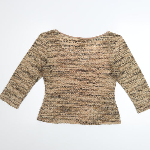 I.N.C Women's Beige Lace V-Neck 3/4 Sleeve Stretch Blouse M