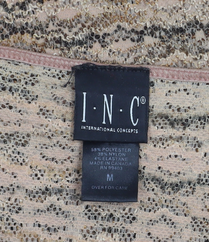 I.N.C Women's Beige Lace V-Neck 3/4 Sleeve Stretch Blouse M