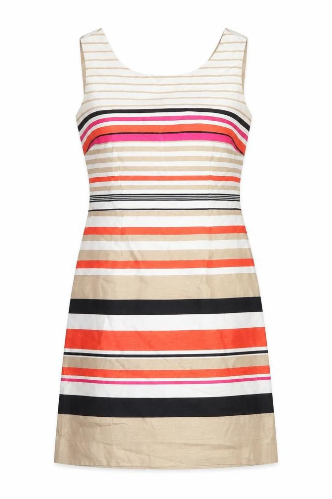 Front view of Monsoon Women’s Multicoloured Striped Sheath Dress, size UK 10