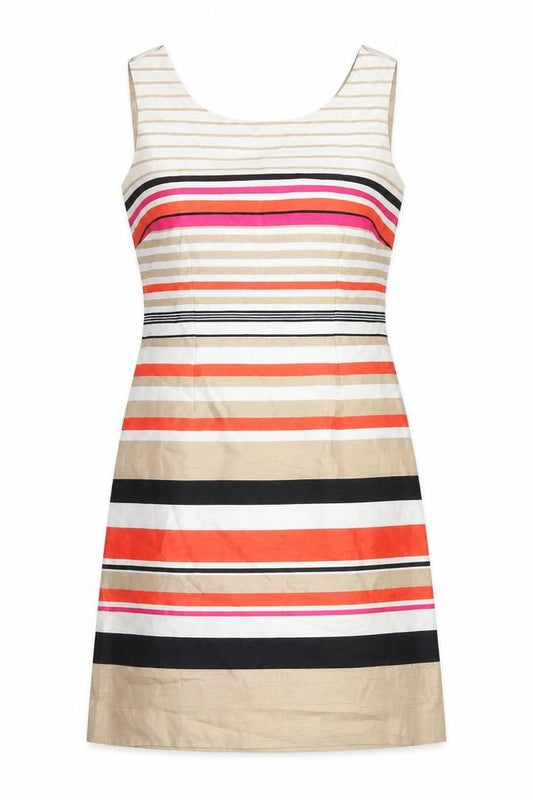 Front view of Monsoon Women’s Multicoloured Striped Sheath Dress, size UK 10