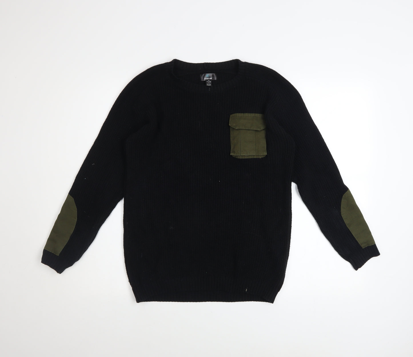 Firetrap Boys Black Cotton Army Style Jumper 11-12 Years Long Sleeve