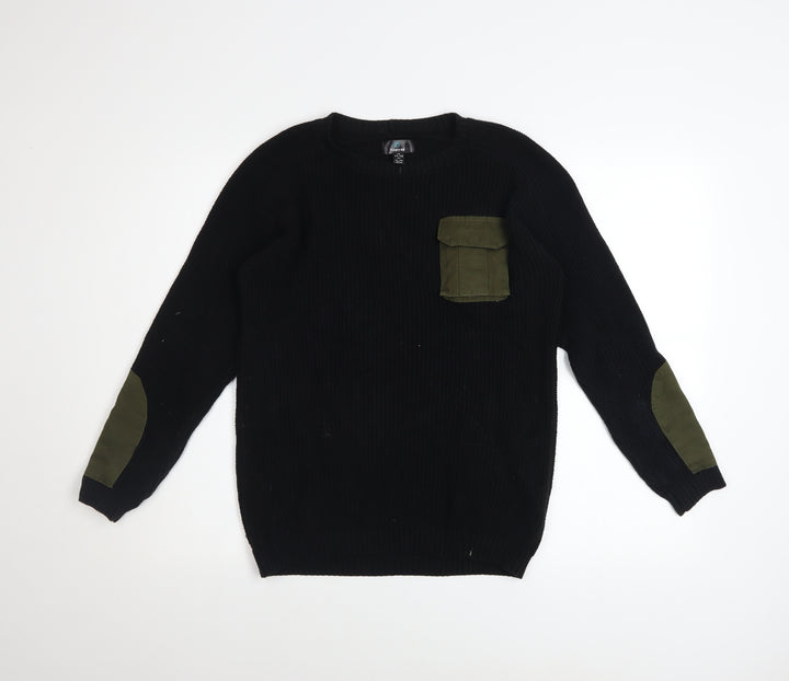 Firetrap Boys Black Cotton Army Style Jumper 11-12 Years Long Sleeve