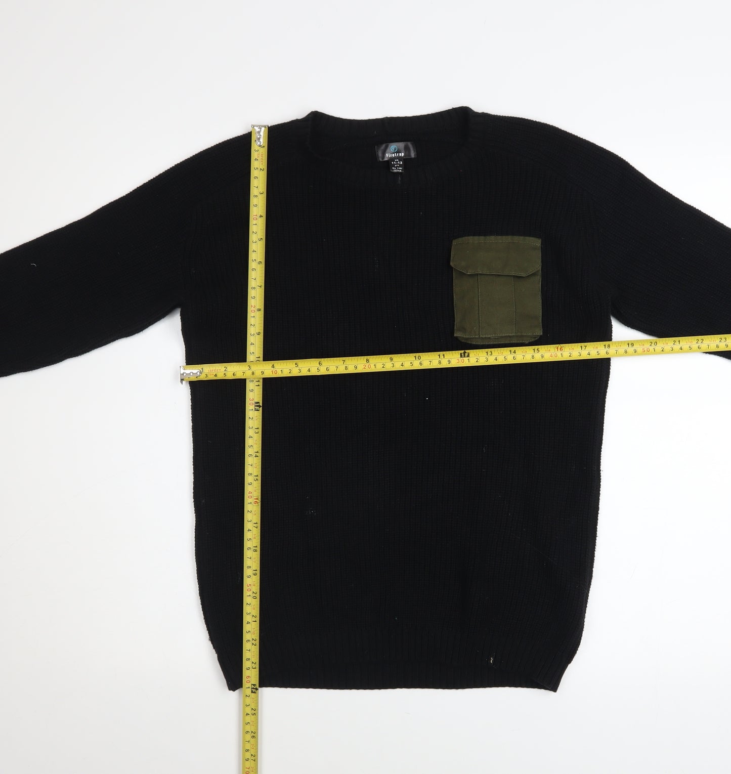 Firetrap Boys Black Cotton Army Style Jumper 11-12 Years Long Sleeve