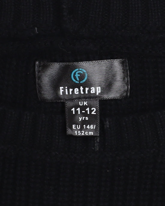Firetrap Boys Black Cotton Army Style Jumper 11-12 Years Long Sleeve