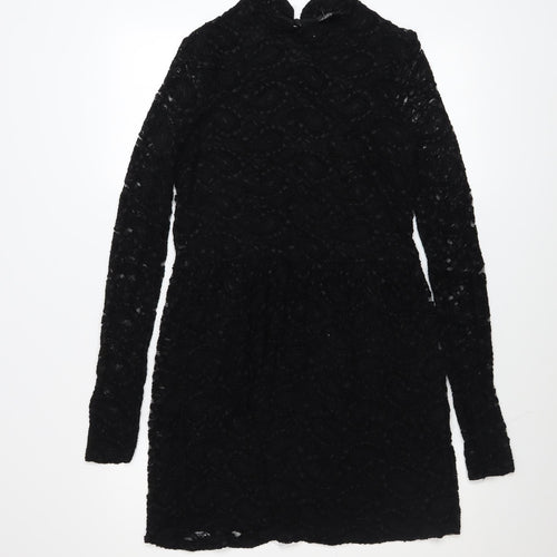 Topshop Women’s Black Lace Long Sleeve Bodycon Short Dress UK 12