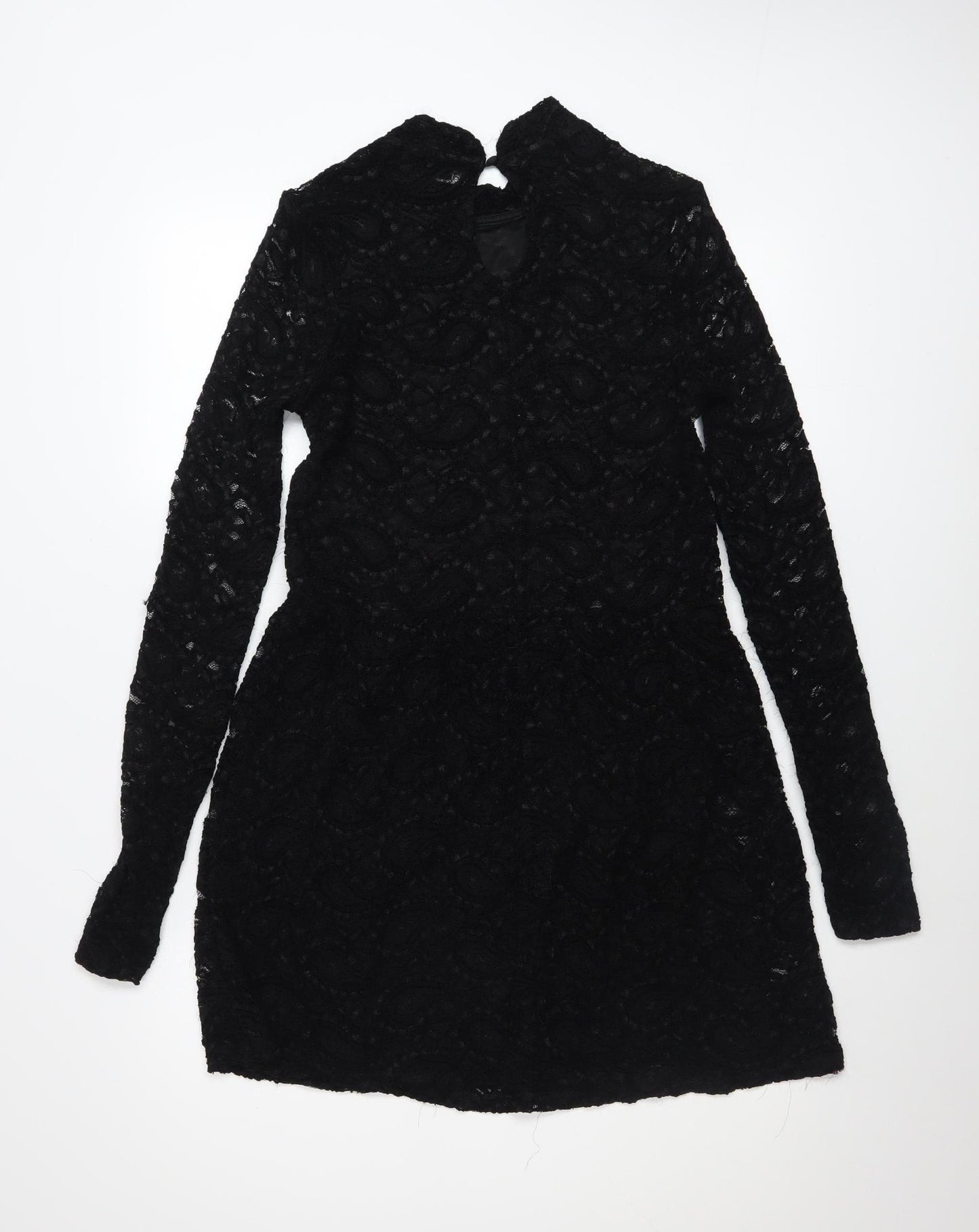Topshop Women’s Black Lace Long Sleeve Bodycon Short Dress UK 12