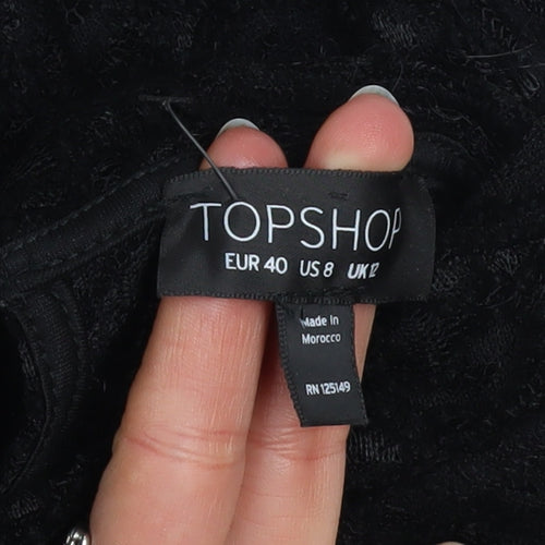 Topshop Women’s Black Lace Long Sleeve Bodycon Short Dress UK 12