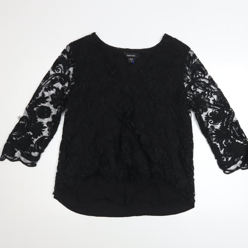 Karen Kane Women’s Black Lace Tunic Blouse M 3/4 Sleeve V-Neck