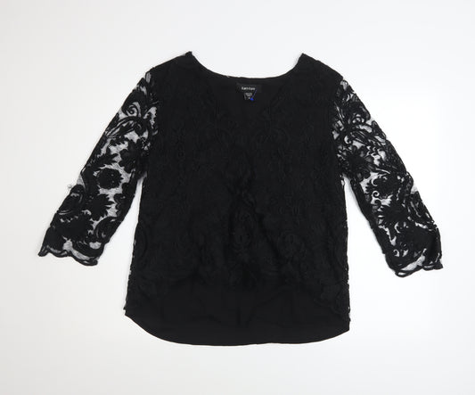 Karen Kane Women’s Black Lace Tunic Blouse M 3/4 Sleeve V-Neck