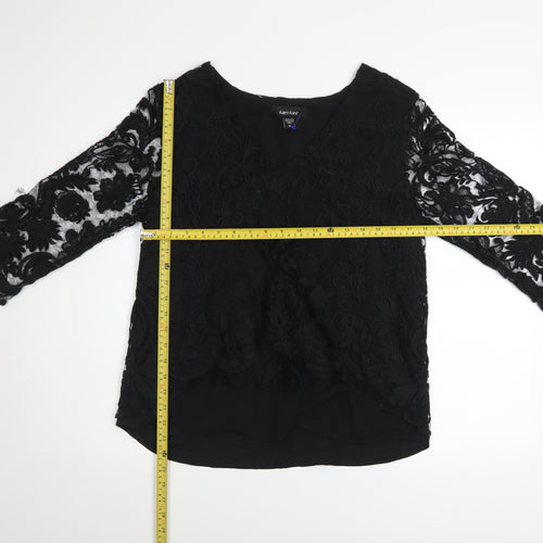 Karen Kane Women’s Black Lace Tunic Blouse M 3/4 Sleeve V-Neck