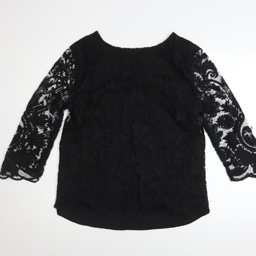 Karen Kane Women’s Black Lace Tunic Blouse M 3/4 Sleeve V-Neck