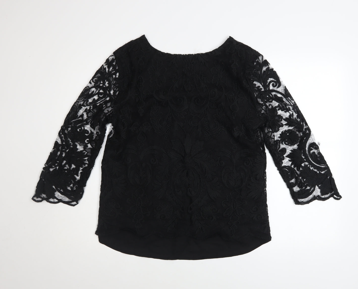 Karen Kane Women’s Black Lace Tunic Blouse M 3/4 Sleeve V-Neck
