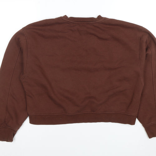 Zara Women Brown Cotton Blend Pullover Sweatshirt L Relaxed Fit