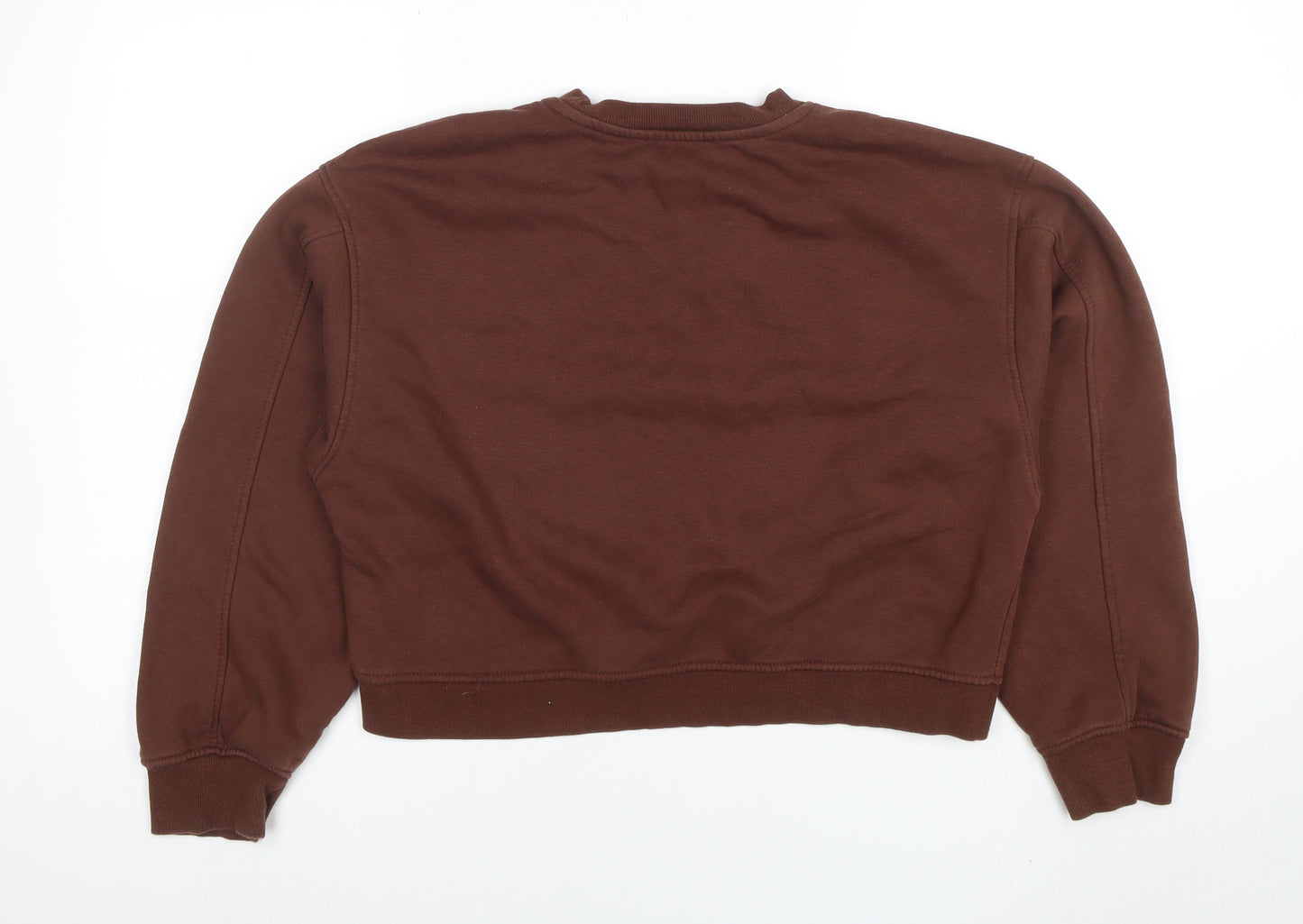 Zara Women Brown Cotton Blend Pullover Sweatshirt L Relaxed Fit