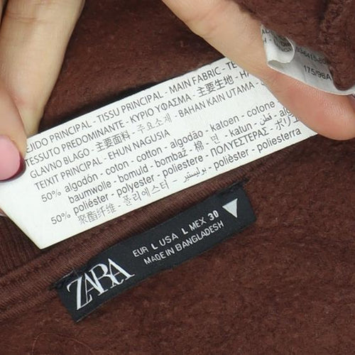 Zara Women Brown Cotton Blend Pullover Sweatshirt L Relaxed Fit