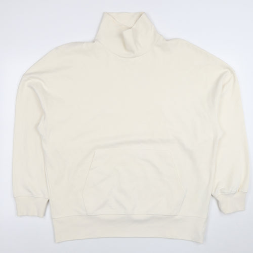 Zara Women Beige Cotton Blend High Neck Pullover Sweatshirt Size M