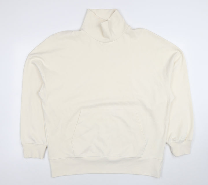Zara Women Beige Cotton Blend High Neck Pullover Sweatshirt Size M