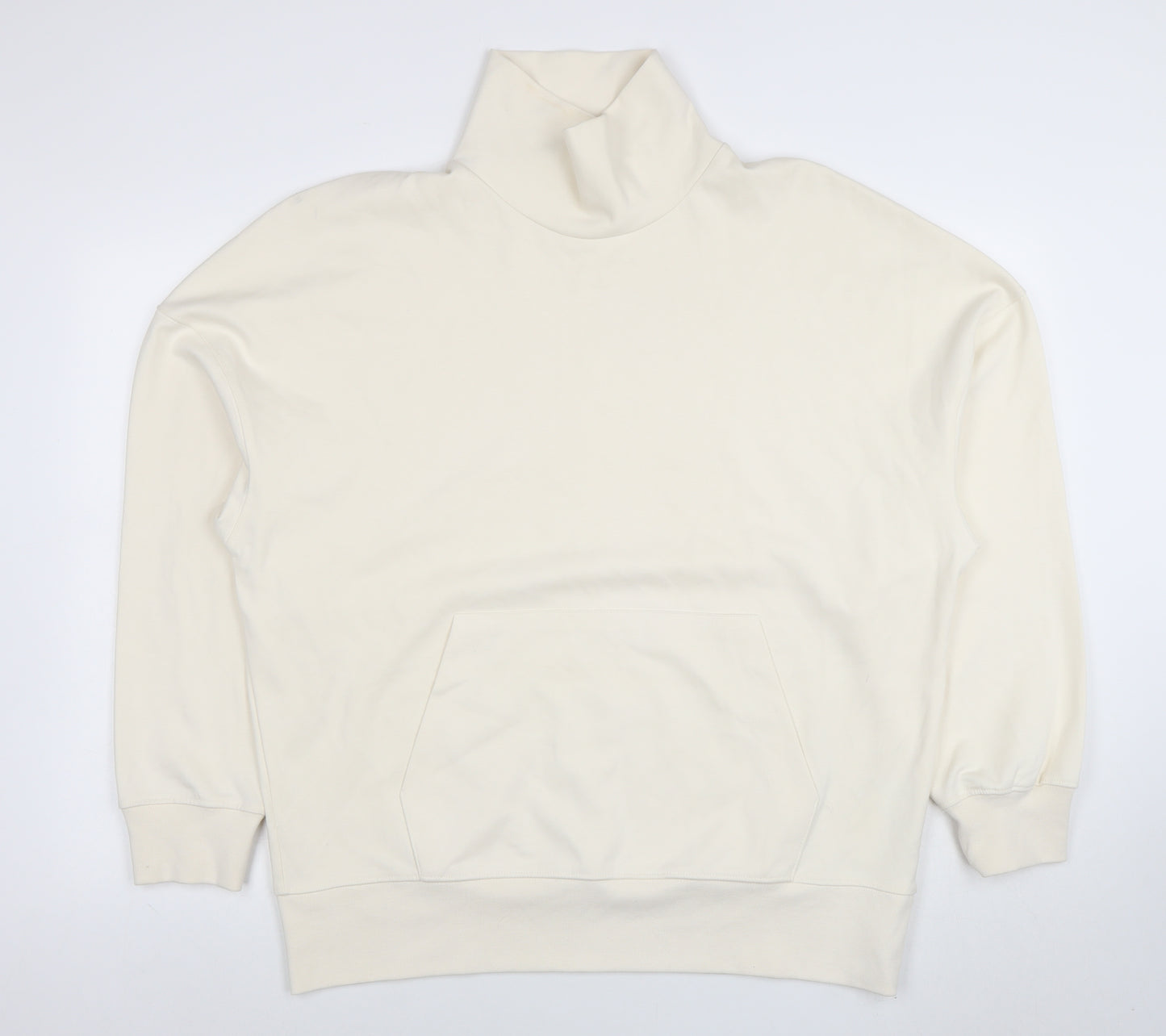 Zara Women Beige Cotton Blend High Neck Pullover Sweatshirt Size M