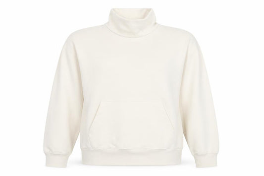 Front view of Zara Women Beige Cotton Blend High Neck Pullover Sweatshirt, size M