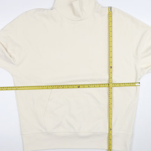 Zara Women Beige Cotton Blend High Neck Pullover Sweatshirt Size M
